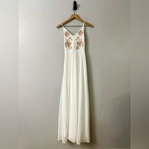 Lulu's White Floral Embroidered Maxi Dress NWT